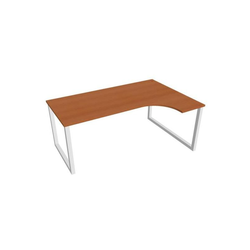 Pracovný stôl UNI O, ergo, ľavý, 180x75,5x120 cm, čerešňa/biela