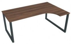 Pracovný stôl UNI O, ergo, ľavý, 180x75,5x120 cm, orech/čierna