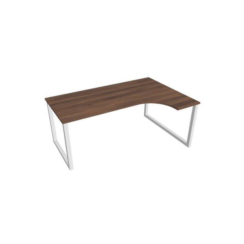 Pracovný stôl UNI O, ergo, ľavý, 180x75,5x120 cm, orech/biela