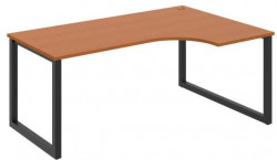 Pracovný stôl UNI O, ergo, ľavý, 180x75,5x120 cm, čerešňa/čierna