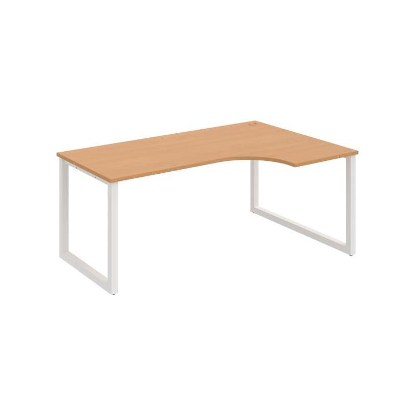 Pracovný stôl UNI O, ergo, ľavý, 180x75,5x120 cm, buk/biela