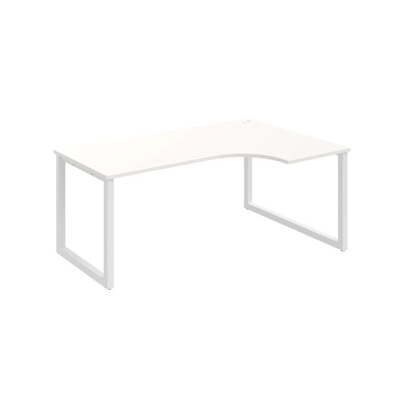 Pracovný stôl UNI O, ergo, ľavý, 180x75,5x120 cm, biela/biela