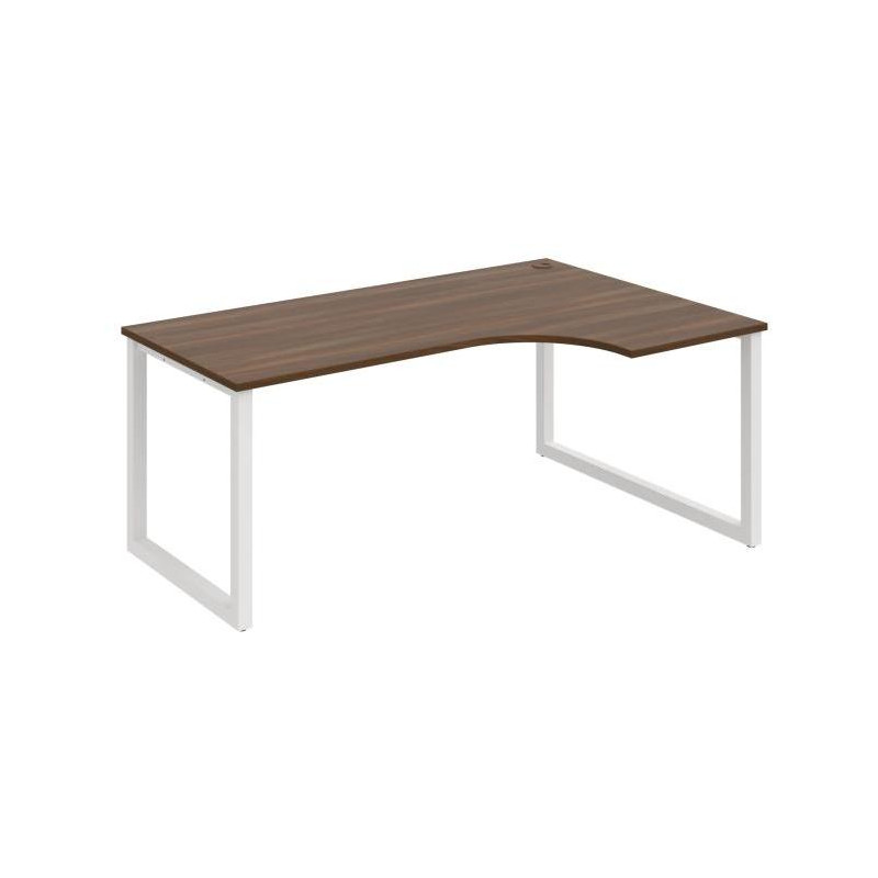 Pracovný stôl UNI O, ergo, ľavý, 180x75,5x120 cm, orech/biela