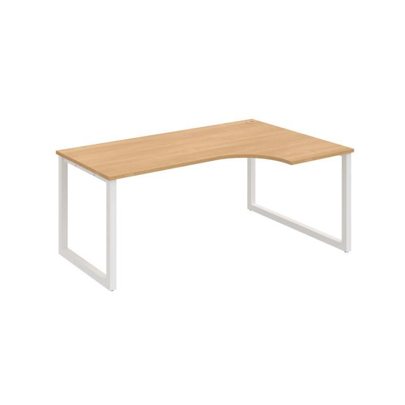 Pracovný stôl UNI O, ergo, ľavý, 180x75,5x120 cm, dub/biela