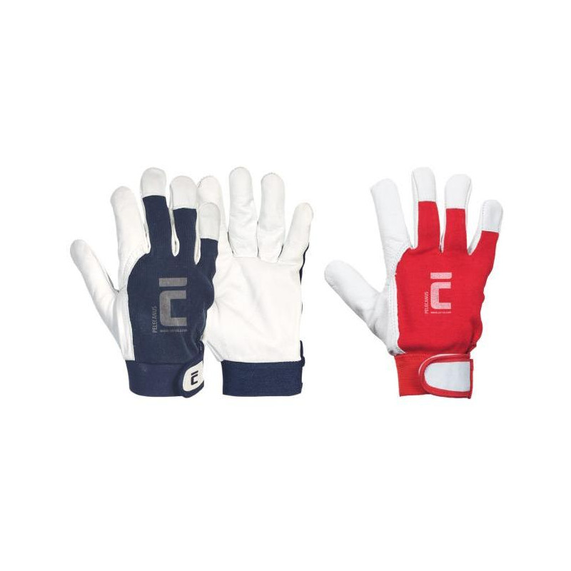 Rukavice pracovné, kombinované PELECANUS, červené/modré veľ. 6/XS