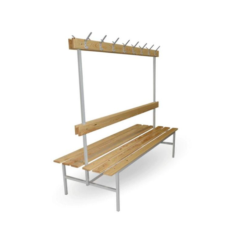 Šatníková lavica obojstranná s opierkou a vešiakmi, v.160 x š.150 x h.69cm, RAL7035 sivá, drevo lipa