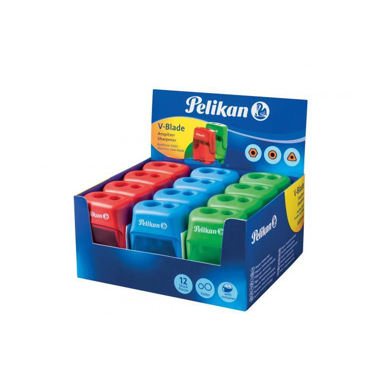 Strúhadlo Pelikan V-Blade plastové s 2 otvormi mix farieb, displej 12 ks