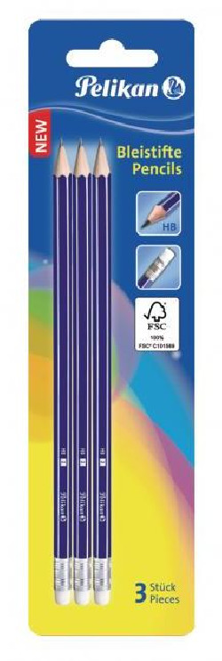 Ceruzka s gumou Pelikan HB 3ks v blistri