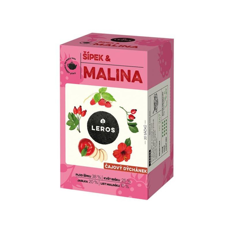 Čaj LEROS bylinný Čajová chvíľka šípka & malina HB 20 x 2 g