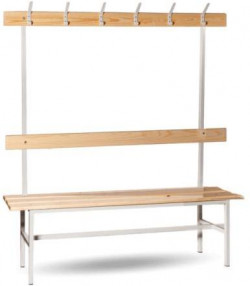 Šatníková lavica jednostranná s opierkou a vešiakmi, v.160 x š.150 x h.33cm, RAL7035 sivá, drevo lipa