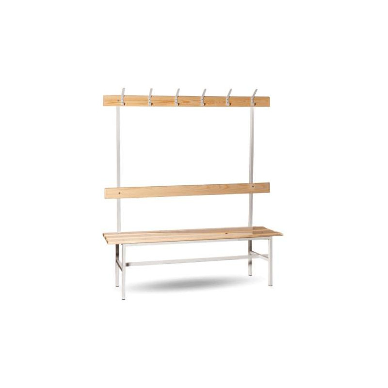 Šatníková lavica jednostranná s opierkou a vešiakmi, v.160 x š.150 x h.33cm, RAL7035 sivá, drevo lipa