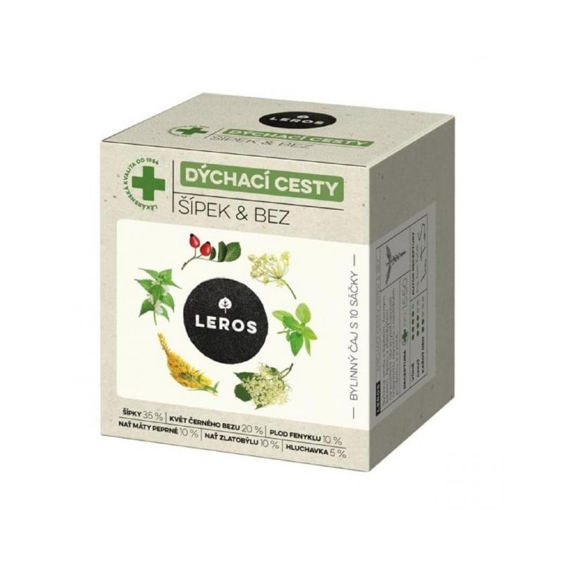 Čaj LEROS Natur bylinný na dýchacie cesty šípka & baza 10 x 1,5 g