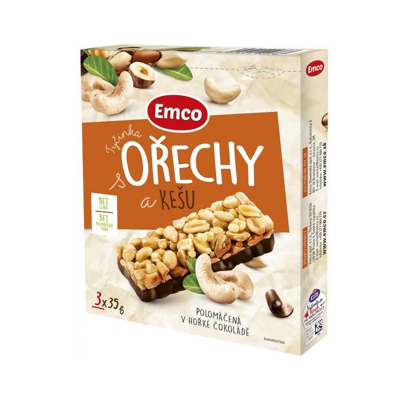 Tyčinka Emco s orechami a kešu 3 x 35 g