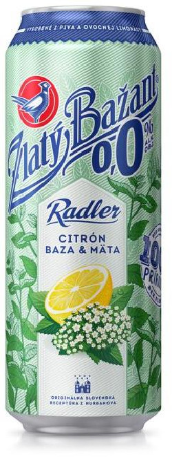 Pivo Zlatý Bažant 0% nealko radler 6 x 0,5 ℓ Citrón Baza Mäta plechovka