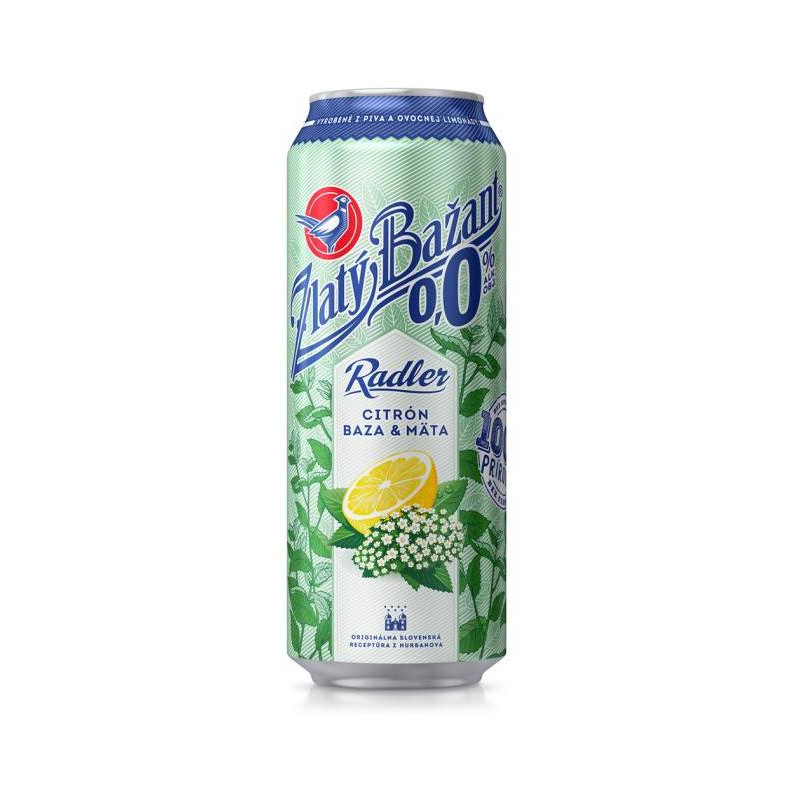 Pivo Zlatý Bažant 0% nealko radler 6 x 0,5 ℓ Citrón Baza Mäta plechovka