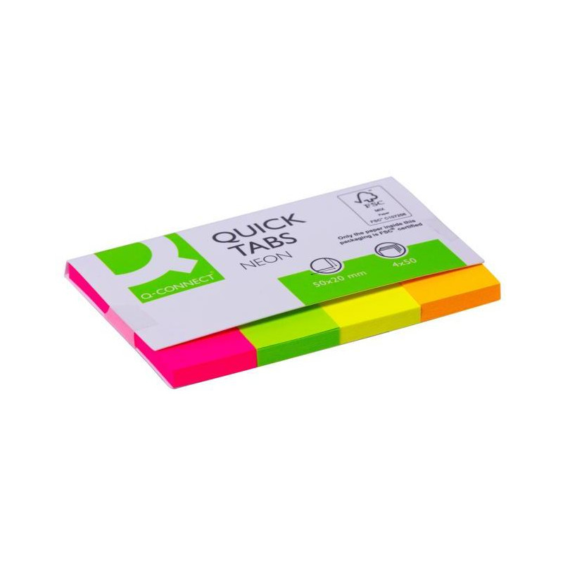 Záložky Q-CONNECT, papierové, 20x50 mm,4x50 lístkov