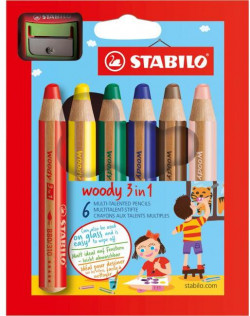 Farbičky STABILO woody 3 in 1 6 ks Sada v kartónovom obale so strúhadlom