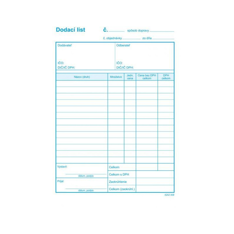 Dodací list s DPH, samoprepis, A5