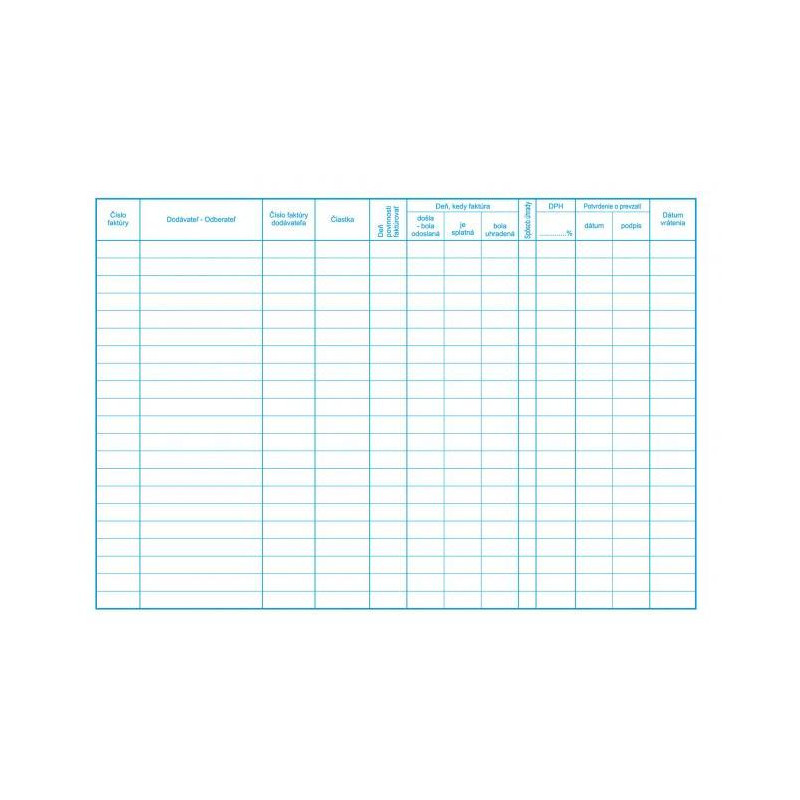 Kniha došlých a odoslaných faktúr, A4, 30 listov