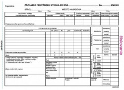 Záznam o prevádzke stroja A5, 100 listov, samoprepis, číslovaný