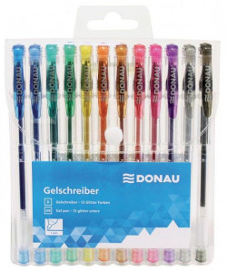 Gélové perá s trblietkami DONAU 12 farieb
