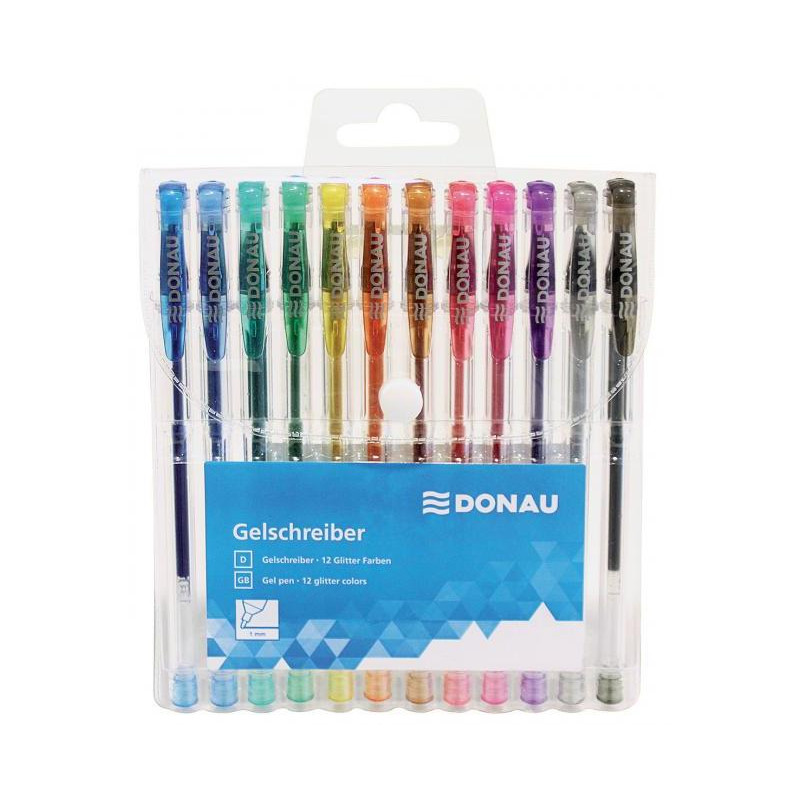 Gélové perá s trblietkami DONAU 12 farieb