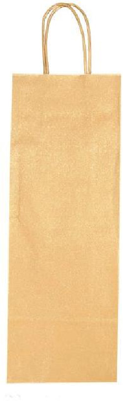 Papierová taška na víno 140x80x390,mm zlatá, krútené ušká vo farbe