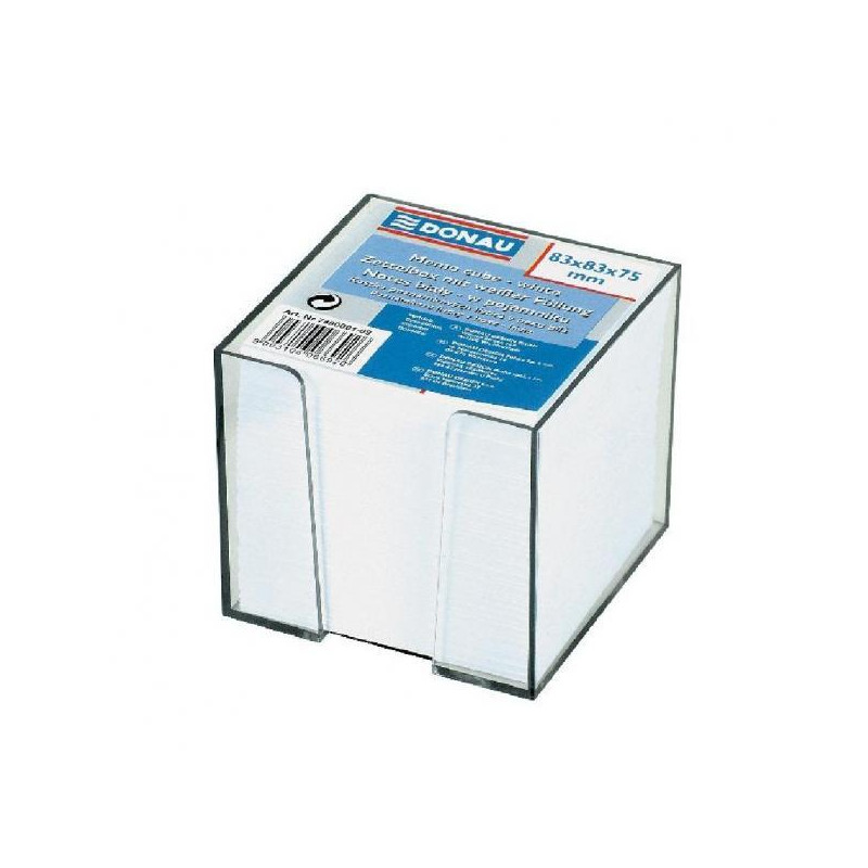 Bloček kocka nelepená, 83x83x75 mm, biela, v čírej krabičke