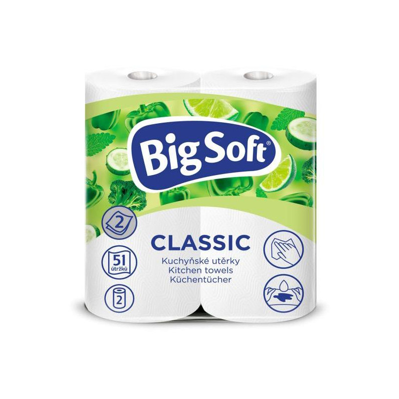 Kuchynské utierky 2-vrstvové Big Soft Classic 2ks, 10,5m