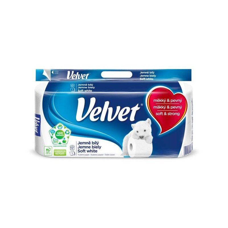 Toaletný papier 3-vrstvový Velvet jemne biely 8ks, 18,3m