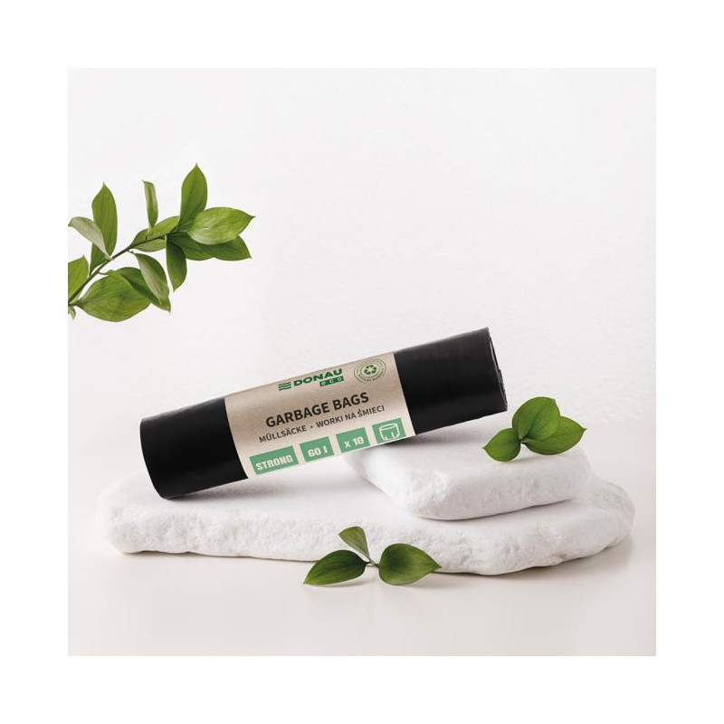 Vrecia DONAU ECO strong, 60 ℓ,30 mic, 10 ks, čierne, LDPE