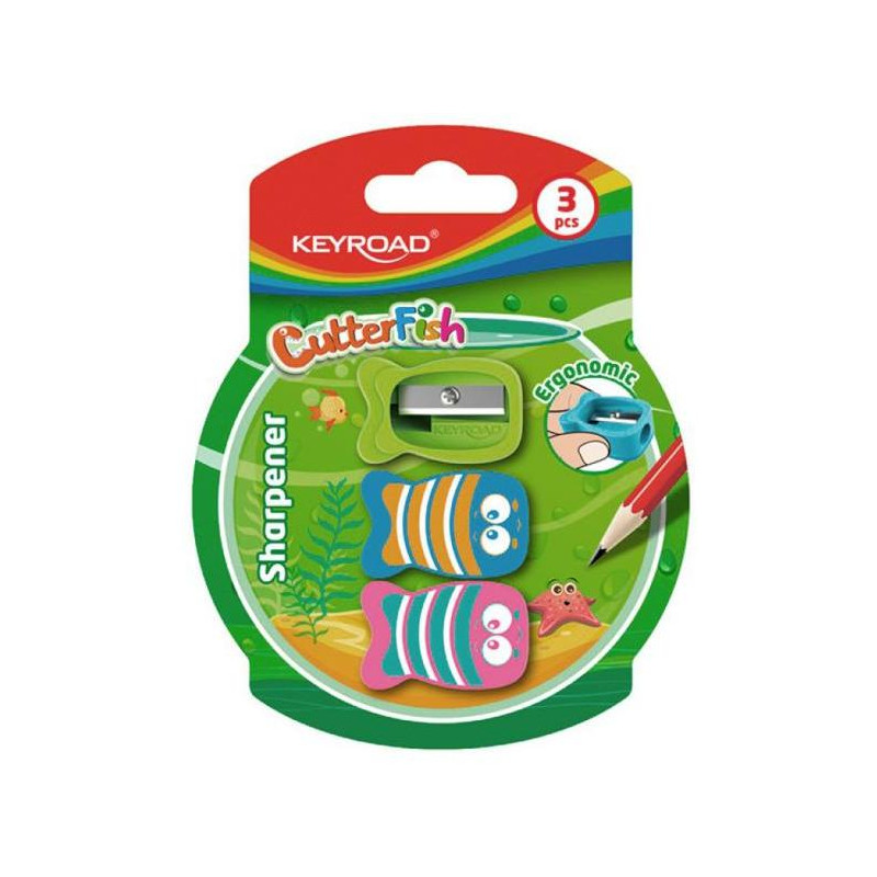 Strúhadlo KEYROAD CUTTER FISH plastové 3 ks blister mix farieb