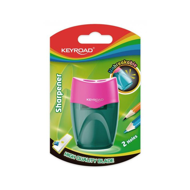 Strúhadlo KEYROAD plastové s dvomi otvormi blister mix farieb