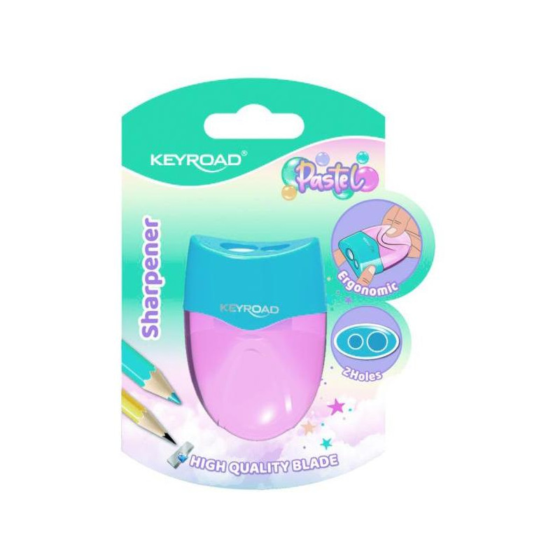 Strúhadlo KEYROAD plastové s dvomi otvormi blister mix farieb