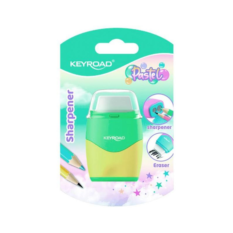 Strúhadlo KEYROAD Pastel color collection! plastové s dvomi otvormi, gumou blister mix farieb