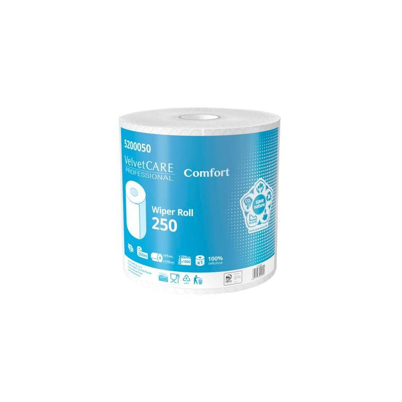 Papierové utierky v rolke 2 -vrstvové VELVET CARE 250m (2ks)