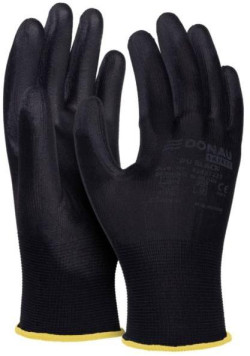 Rukavice pletené, polomáčané DONAU SAFETY PU kat. II čierne veľ. 9