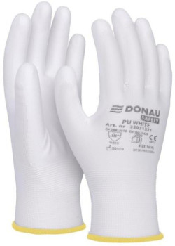 Rukavice pletené, polomáčané DONAU SAFETY PU kat. II biele veľ. 9