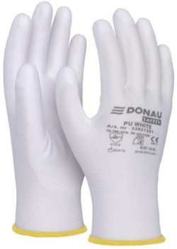 Rukavice pletené, polomáčané DONAU SAFETY PU kat. II biele veľ. 10
