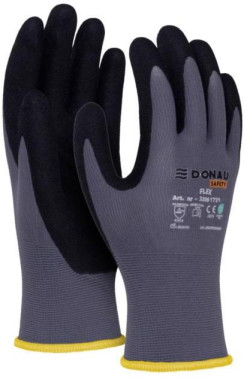 Rukavice pletené, polomáčané DONAU SAFETY Flex, kat. II šedé veľ. 9
