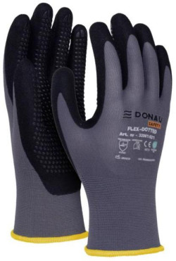 Rukavice pletené, polomáčané DONAU SAFETY Flex-Dotted, kat. II šedé veľ. 10