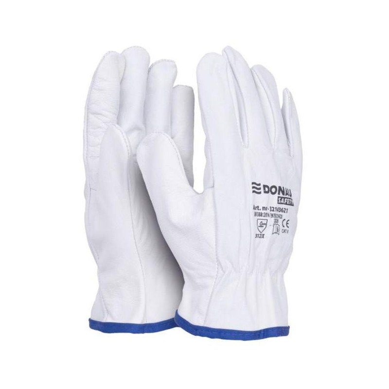 Rukavice pracovné celokoženné DONAU SAFETY biele veľ. 9/L