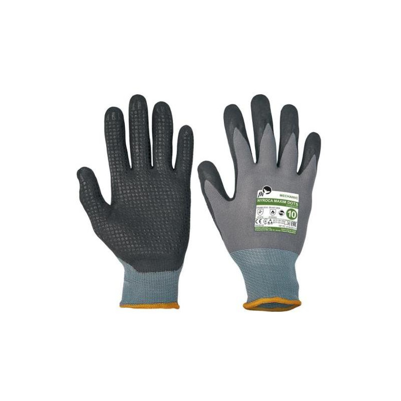 Rukavice z úpletu NYROCA MAXIM DOTS, čierno/sivé, veľ. 11/XXL