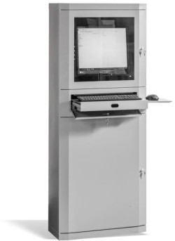 Skriňa na počítač, uzamykateľná, v.163 x š.65 x h.30 cm, sivá RAL7035