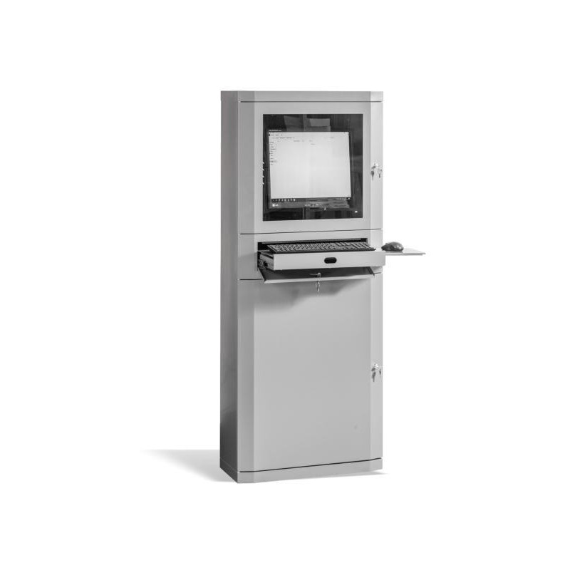 Skriňa na počítač, uzamykateľná, v.163 x š.65 x h.30 cm, sivá RAL7035