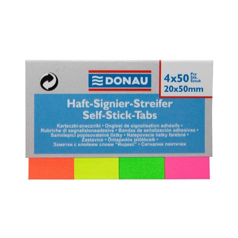 Samolepiace záložky Donau 20x50mm neon 4x50 lístkov