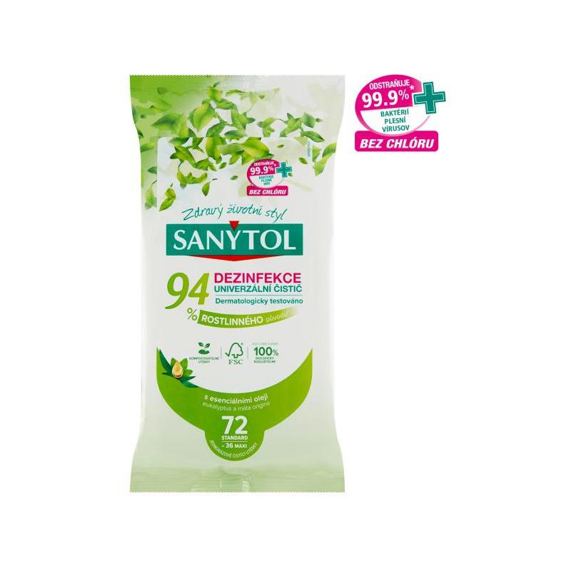 Sanytol čistiace utierky 94 % rastlinného pôvodu 72ks