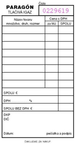 Paragón číslovaný, bez samoprepisu, A6, 100 listov