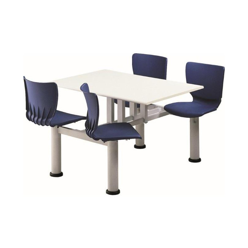 Set MONO MENZA stôl so stoličkami otočnými, sivá podnož, modré sedačky, bez stolovej dosky