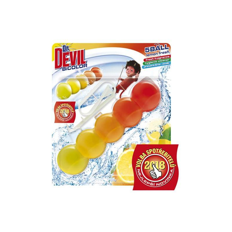 Dr.DEVIL BiCOLOR WC závesný blok tuhý 5Ball 1x35g Lemon fresh